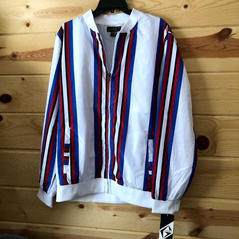 NWT Mens striped design bomber jacket szXL